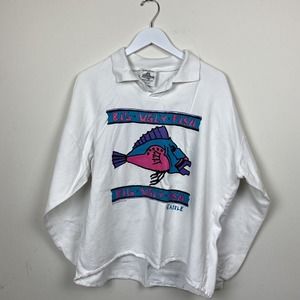 VTG Big Ugly Fish Seattle Collared Long Sleeve Shirt Mad Fish Sportswear Mens L